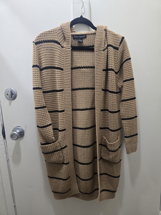 Soho Apparel Sweaters - Soho Apparel Striped Hooded Open Front Cardigan